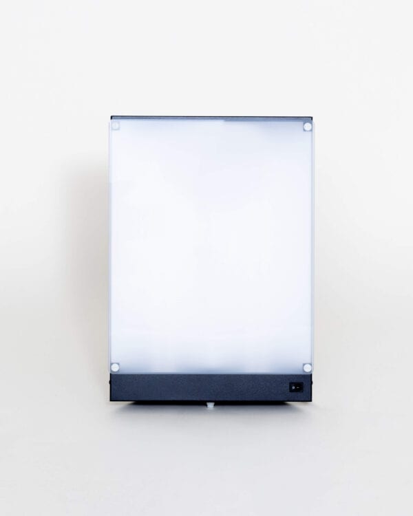 Boxelite desk lamp front view for light therapy treatment